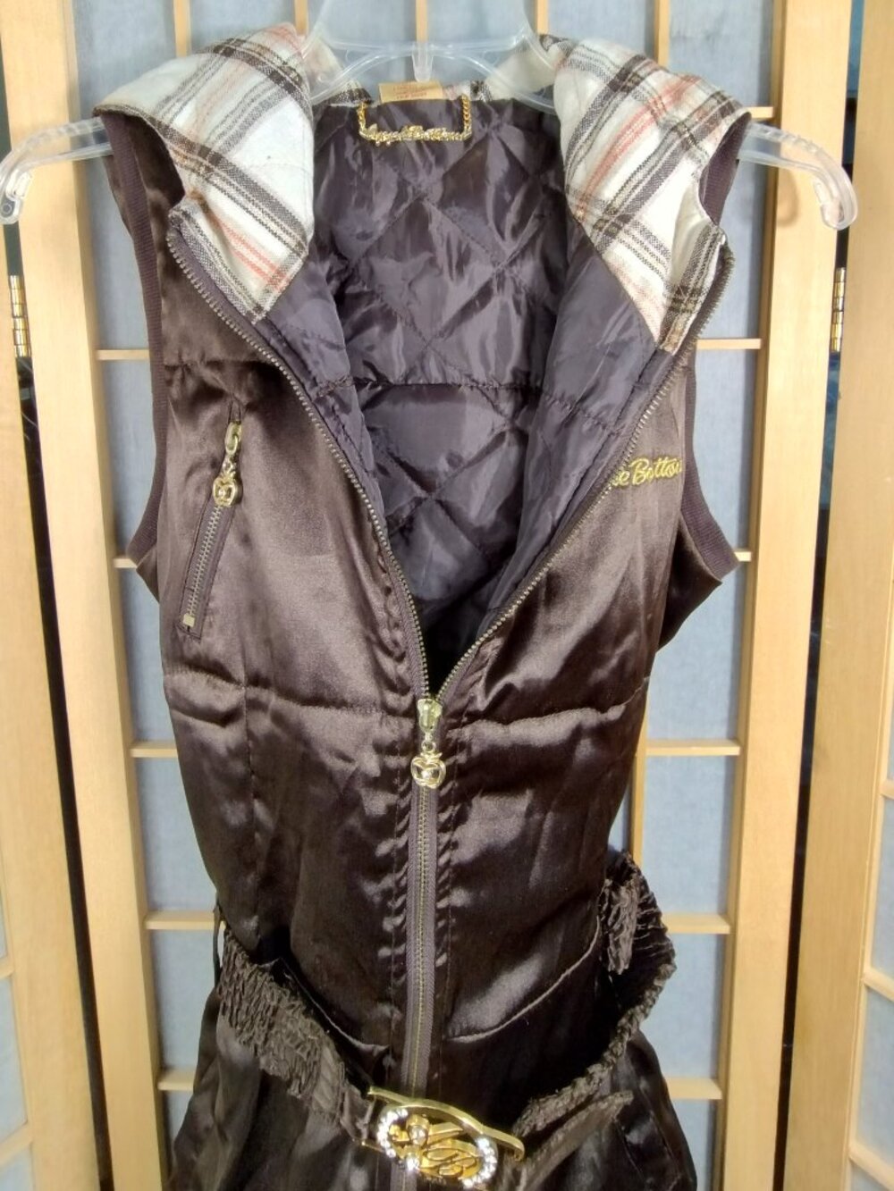 Apple Bottoms Hooded Belted Romper Brown Quilted Bling Size 5/6 - Picture 2 of 16